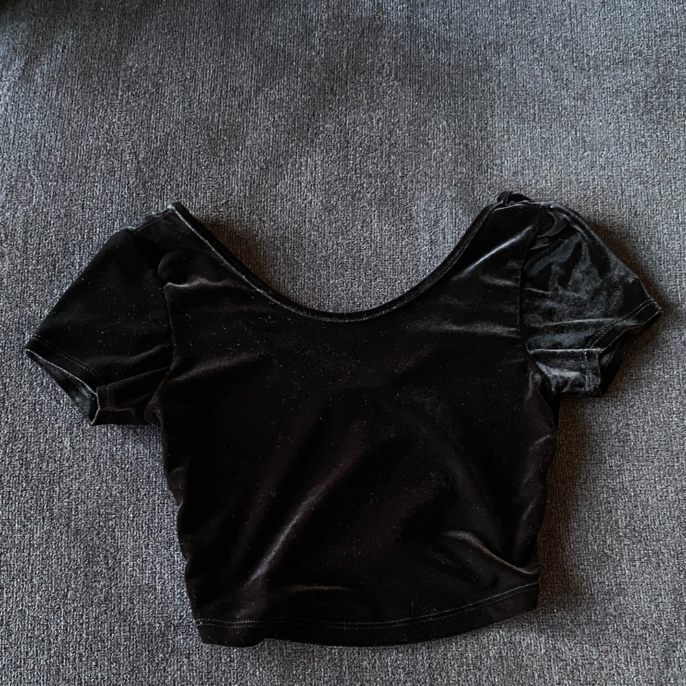 Black Velvet Scoop Neck Crop Top - Women